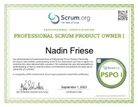 Certificate Professional Scrum Product Owner I Nadin Friese